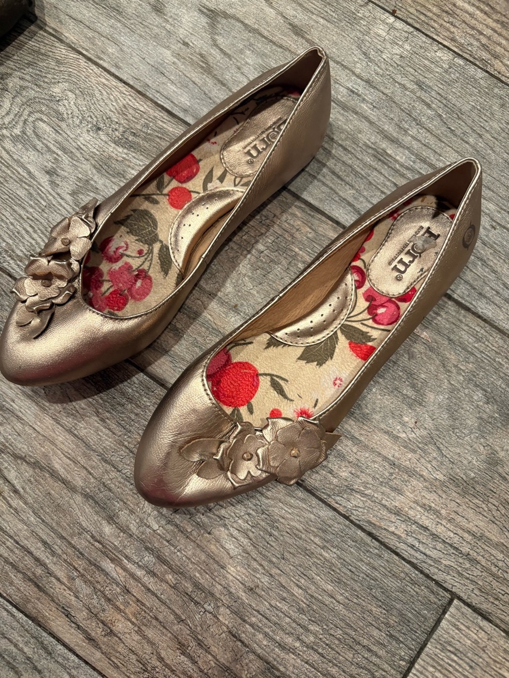 Born Metallic Gold Floral Applique Ballet Flats